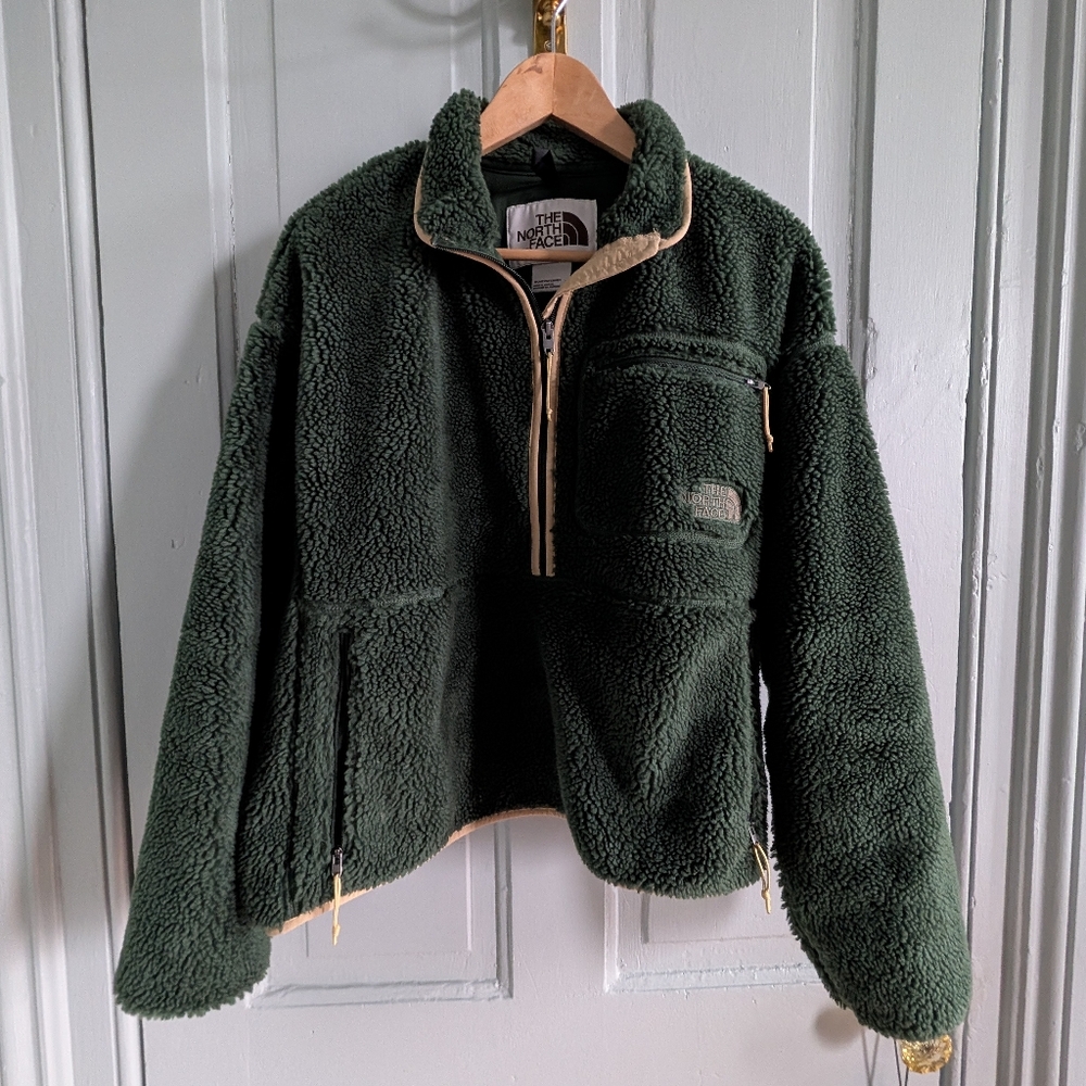 North Face Extreme Pile Fleece Pullover Retro Pine Needle Green And Khaki  - XL